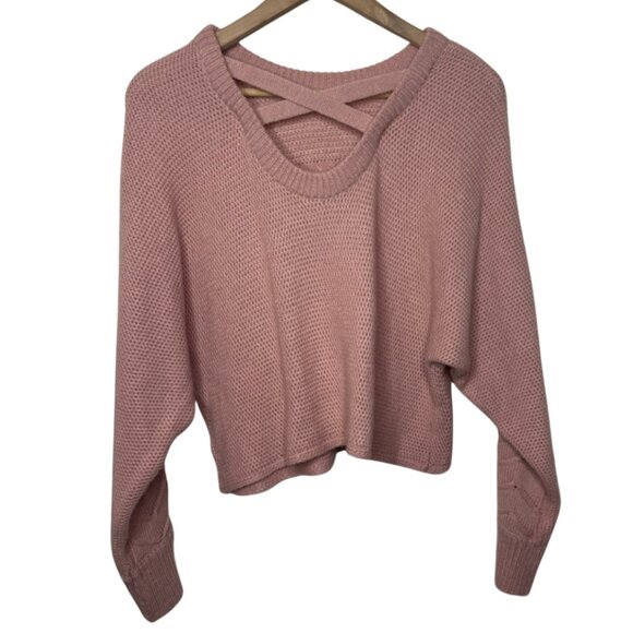 DEREK HEART | Pink Cropped Cross Back Sweater | Size L - Picture 4 of 10